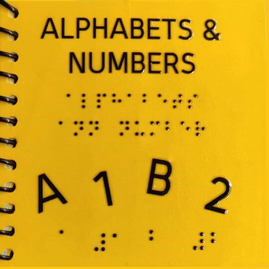 Front page of Braille English Alphabet and Numbers book by beyond braille