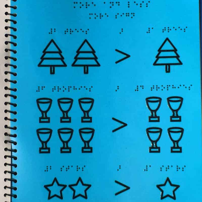 A page from Basic Maths Braille Book for Children showing different formulas from the book