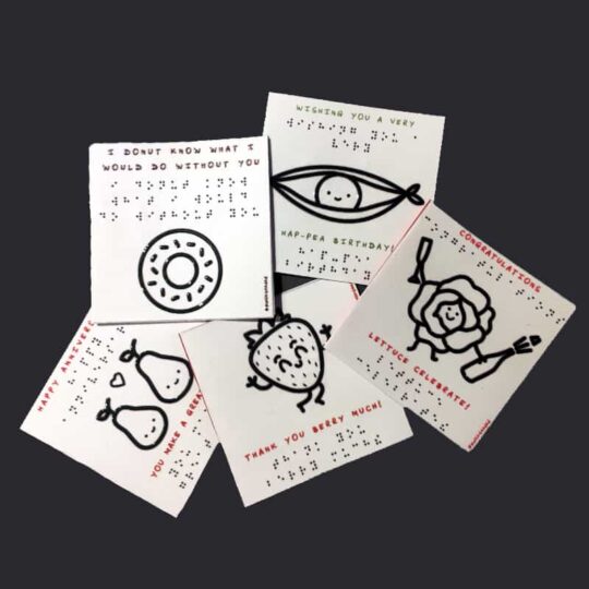 Different types of tactile pun braille greeting cards by beyond braille