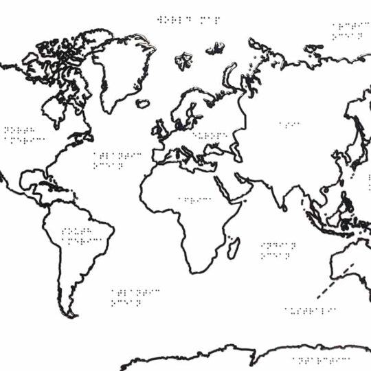 Tactile Braille world map with outlines by beyond braille